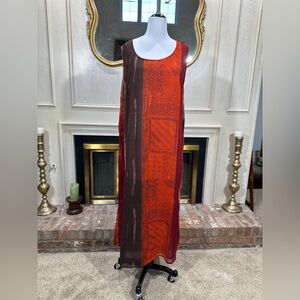 Kloz Lyne Plus Size 1X Sheer Overlay Maxi Dress Red Brown Boho Layered Lined 51”
